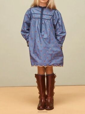 ZARA blue collar dress with embroidery size GIRLS 8 NWT